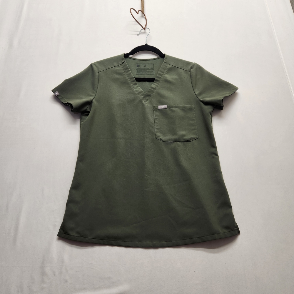 ⭐ FIGS Catarina Scrub Top XS – Olive Green | Super Soft | Tailored Fit Utility